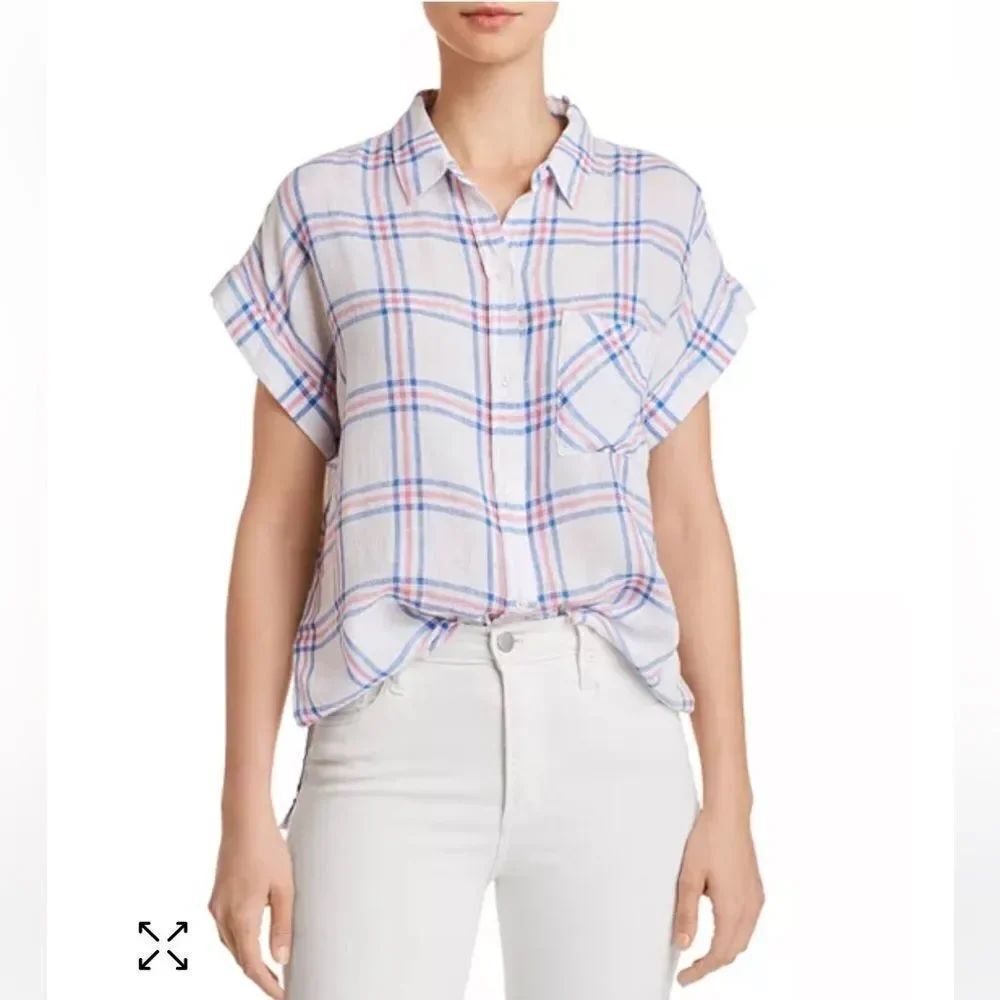 Rails Whitney Button Down Shirt Raspberry Azure Short Sleeve Sz XS